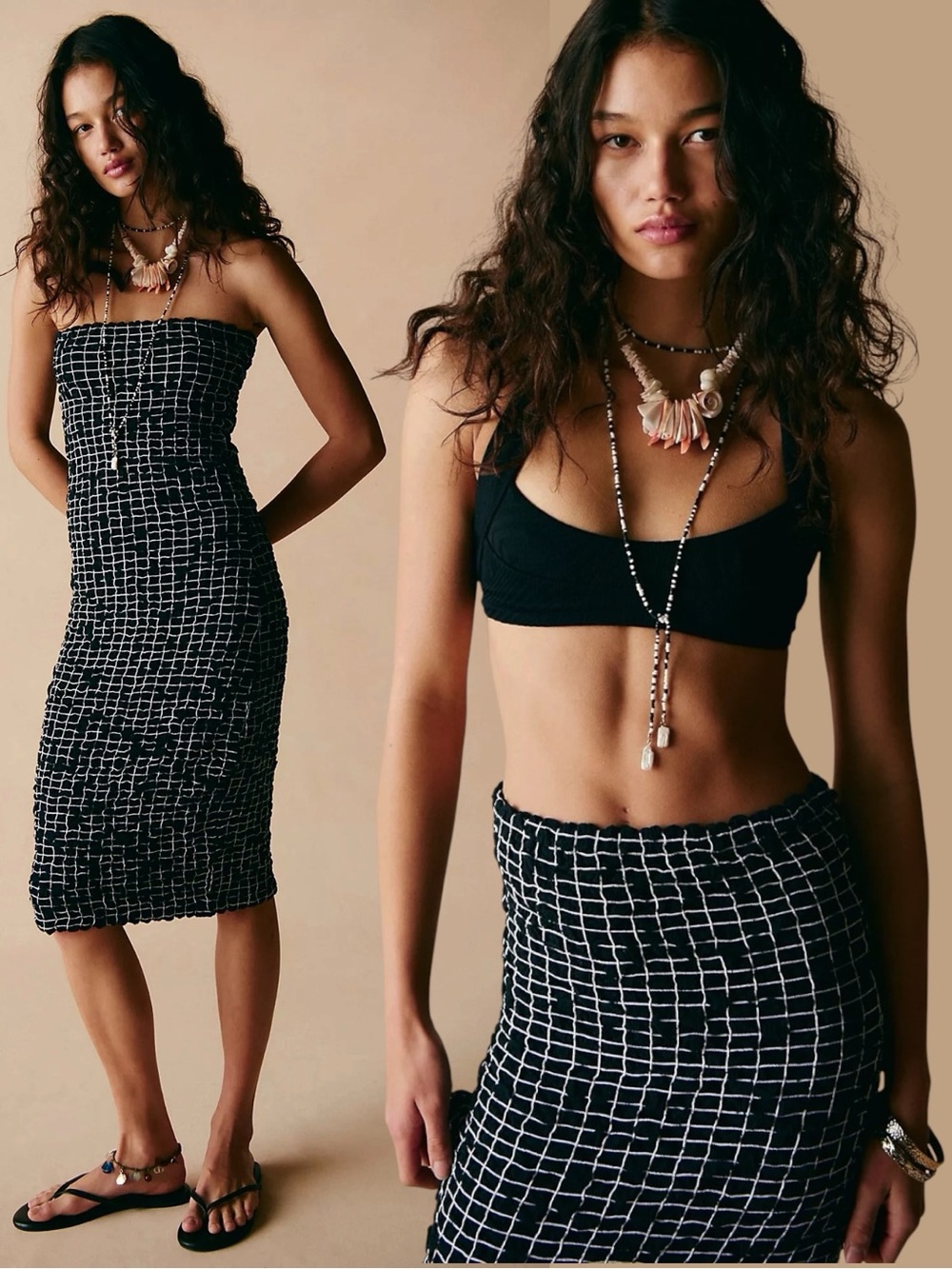 Free People Standout Smocked Convertible Maxi Skirt Strapless Midi Dress Medium
